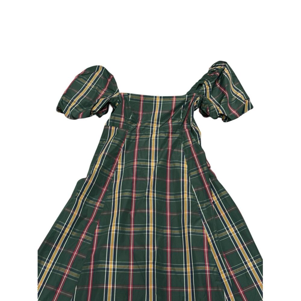Hill House Matilda Dress Green Tartan Plaid Puff Sleeve Midi Size M - Picture 8 of 11